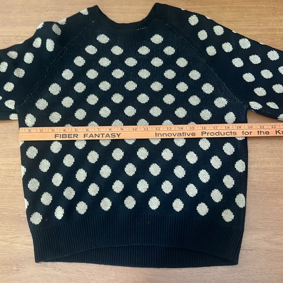 Cable Stitch Black & Camel Polka Dot Sweater, Crew Neck Raglan Sleeve, Size M - Picture 12 of 13